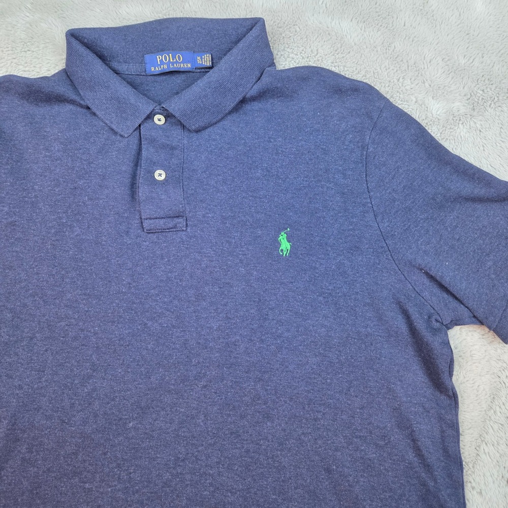 Polo Ralph Lauren Polo Shirt Mens XL Blue Heathered Cotton Green Pony Logo